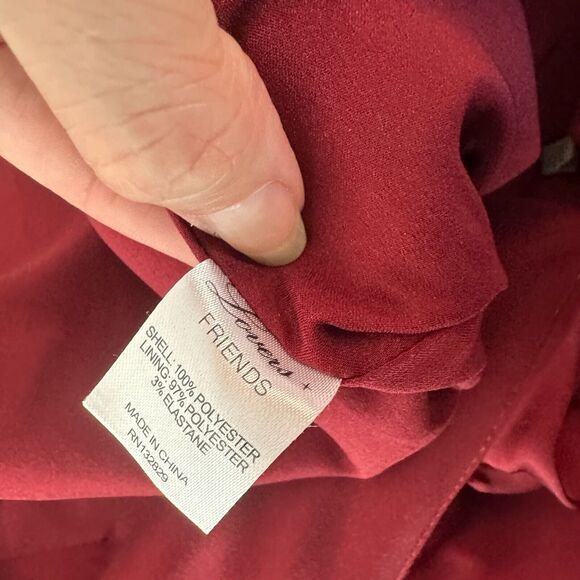 Revolve Lovers + Friends Deep Red Ruffled Flowy One-Sleeve Shoulder Blouse L - Picture 10 of 11